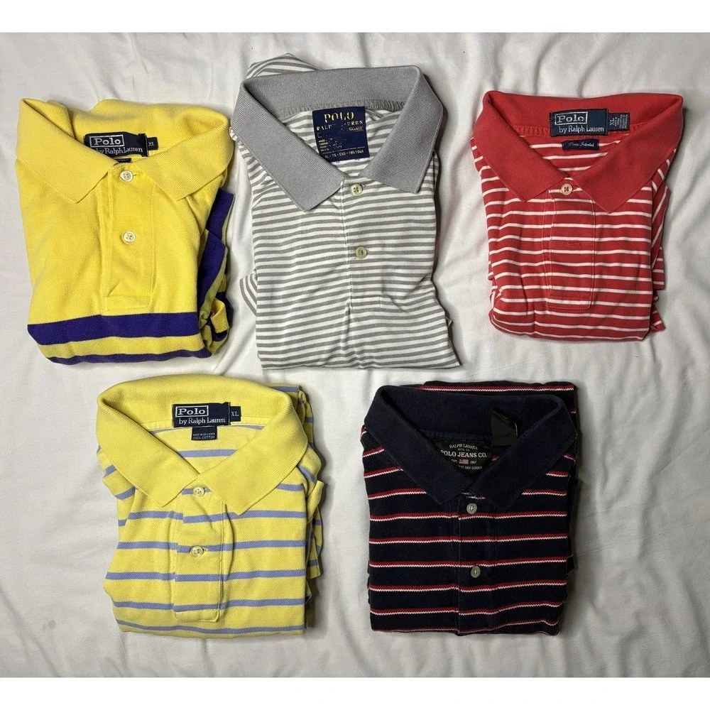 Ralph Lauren Polo Shirts Men's XL Striped Short Sleeve Lot Of 5